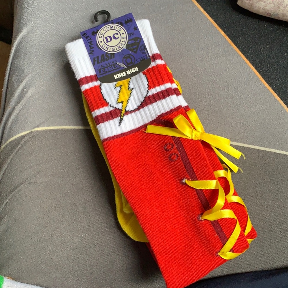 DC The Flash Faux Lace Up Knee High Socks
